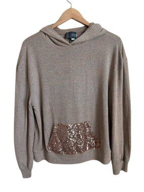 Anthro Saturday Sunday Marietta Sequined Hoodie Women M Rose Gold Pullover Shine